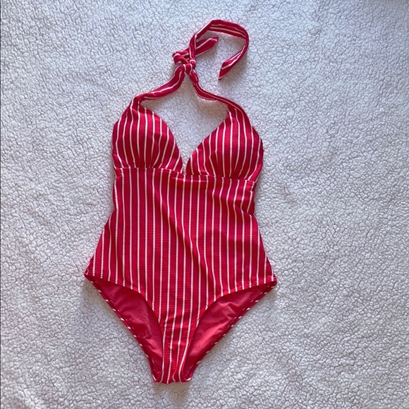 Classic Nautical Red and White One Piece Swimsuit - Picture 1 of 12